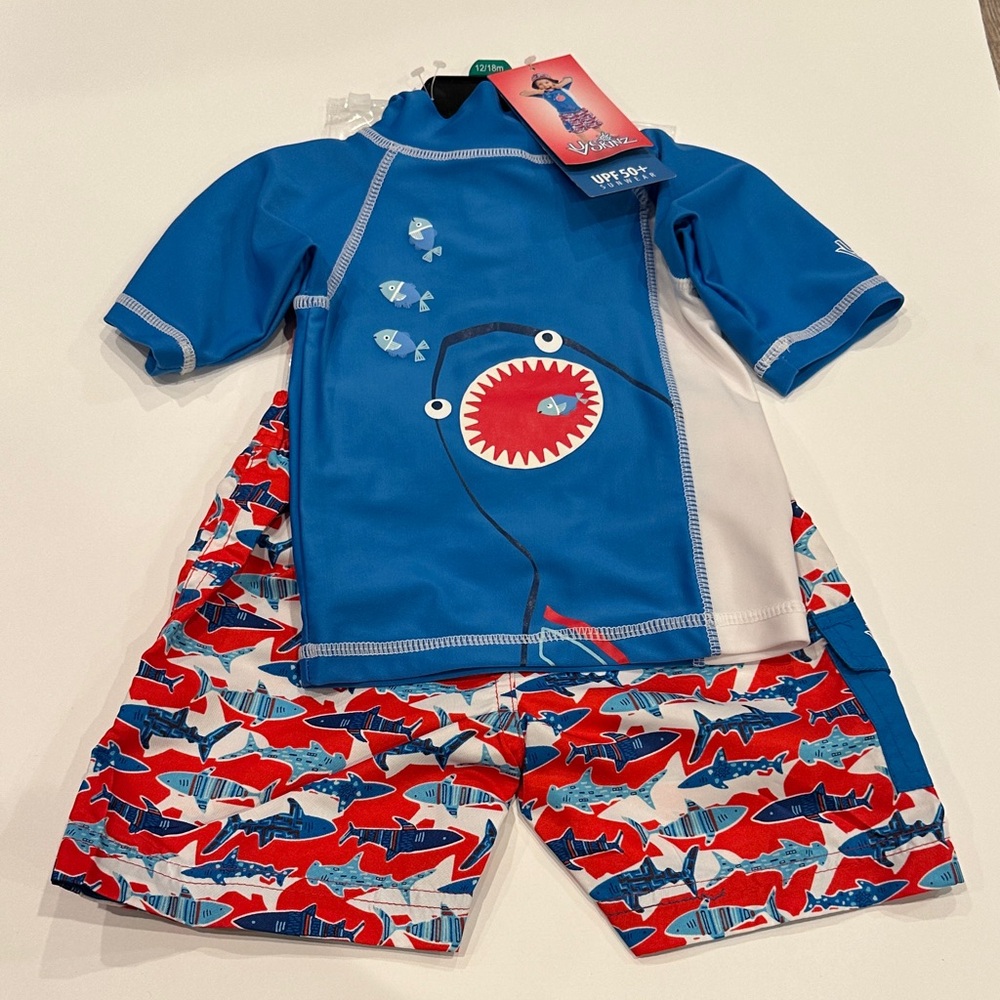 UV Skinz Toddlers Blue and Red Shark Rashguard Set SPF 50